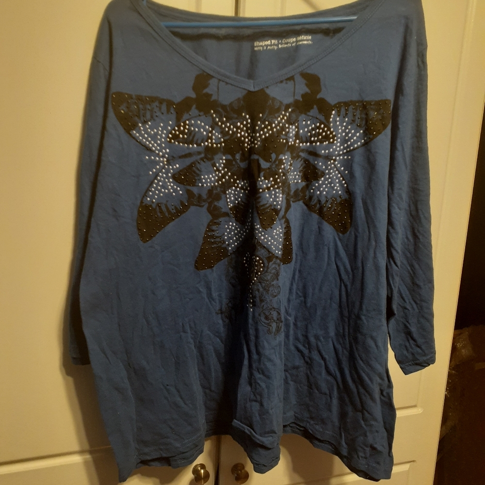 Blue Rhinestone Design Top